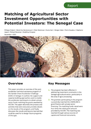 Matching of Investment Opportunities with Potential Investors/Financial Models in AICCRA Countries