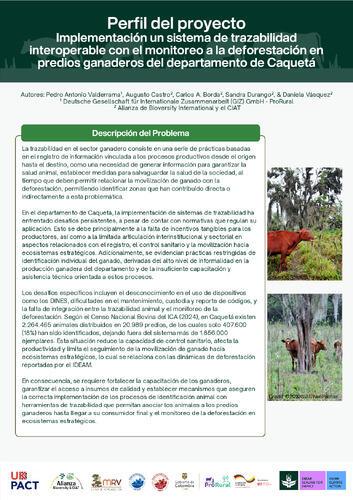 Perfil del proyecto: Implementación un sistema de trazabilidad interoperable con el monitoreo a la deforestación en predios ganaderos del departamento de Caquetá